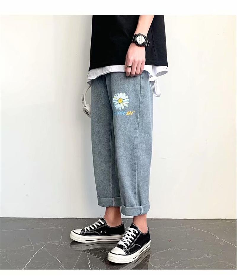 

New Classic Men Casual Embroidered Nostalgic Casual Jeans Pants Light Blue Harlan Pants Vintage Button Male Denim Trousers