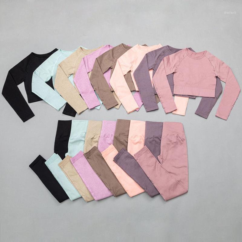 

Energy Seamless Yoga Set Women Sports Suit High Waist Gym Leggings Long Sleeve Fitness Crop Top Shirt Female Workout Clothes1, Black 2 pcs set