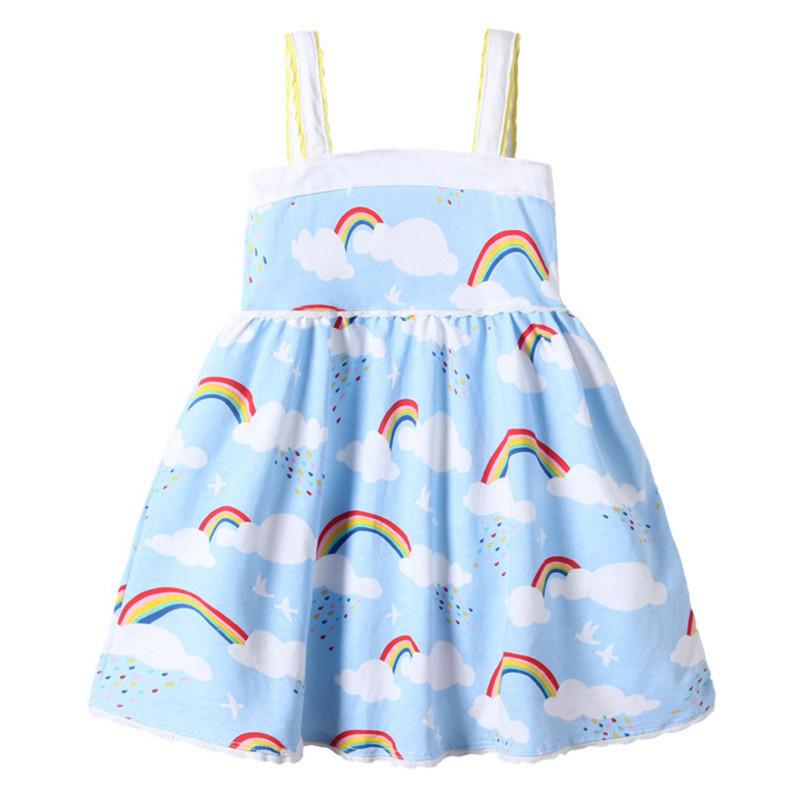 

Girl's Dresses Sling Kids Girls Rainbow Cloud Print Summer Baby Sleeveless Dress Cotton Children Clothing Fashion Frock For 3-12T, Red;yellow