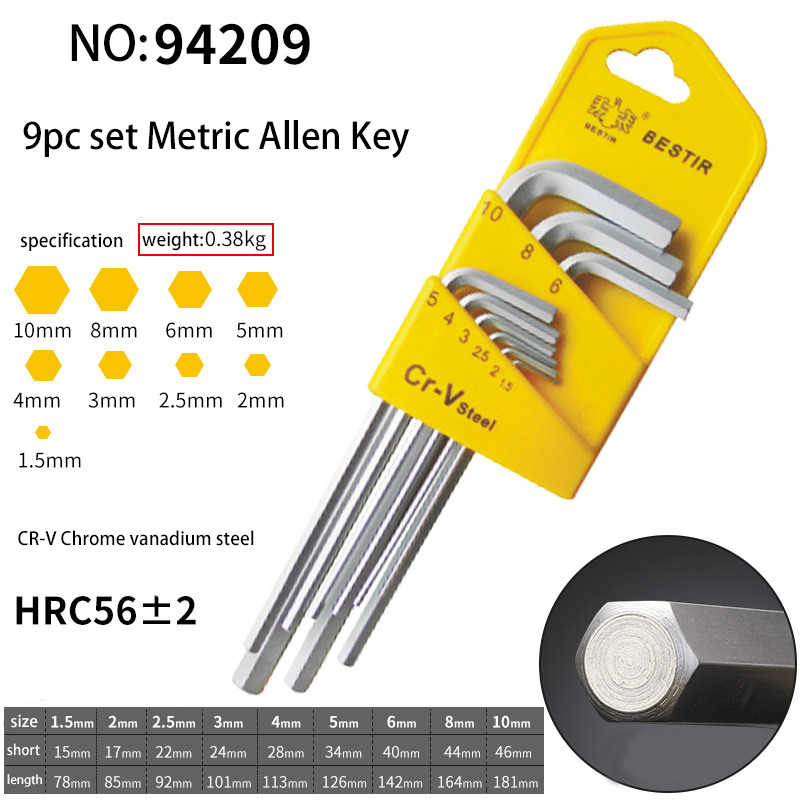 

QHTITEC Long Arm Straight End Hex Key Wrench Set Socket Head Metric Chrome-vanadium Steel Wrench Hexagon Spanner Hand Tools Kit