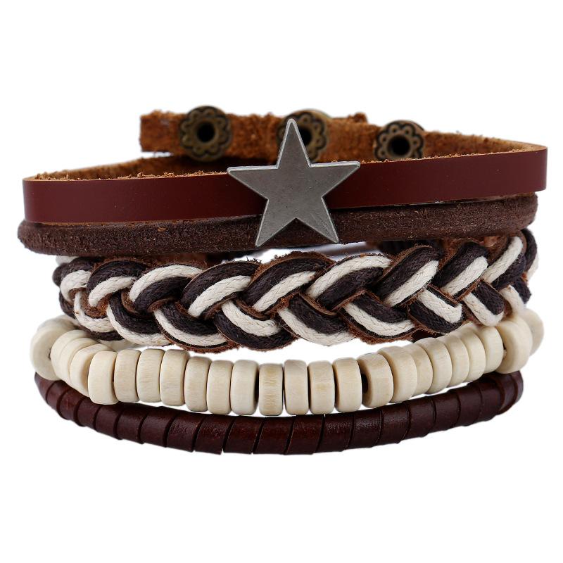 

4 PCS/Set Vintage star Rope Leather Braided Bracelet Set for Man Woman Casual Wristband Hand Jewelry Gift Drop shipping
