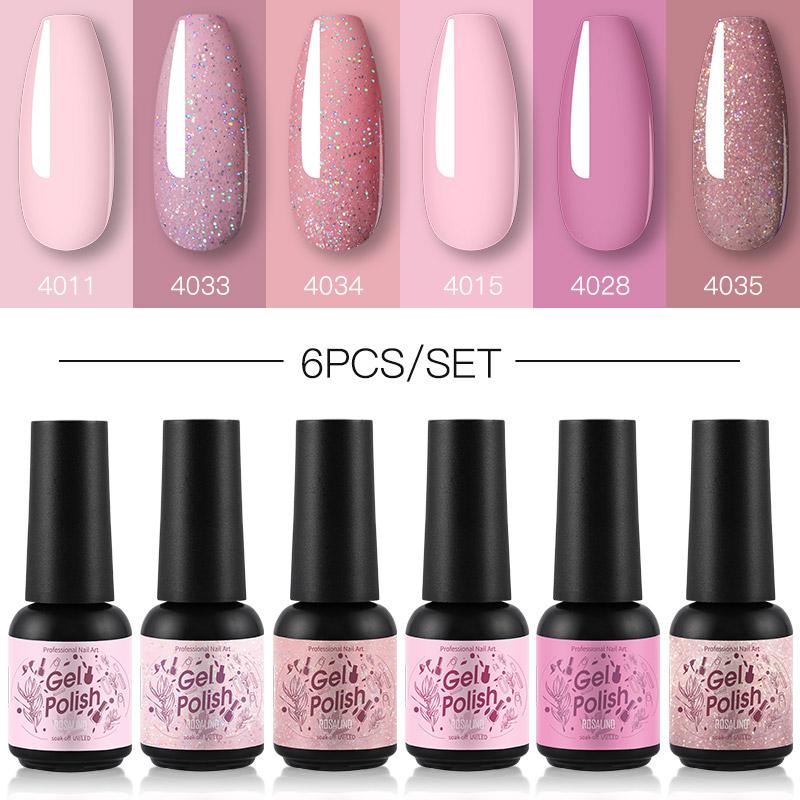 

ROSALIND Gel Nail Polish Set 6Pcs/Set Semi Permanent Base Top Need UV LED Lamp Manicure Art Hybrid Nails Gel Polish Kit