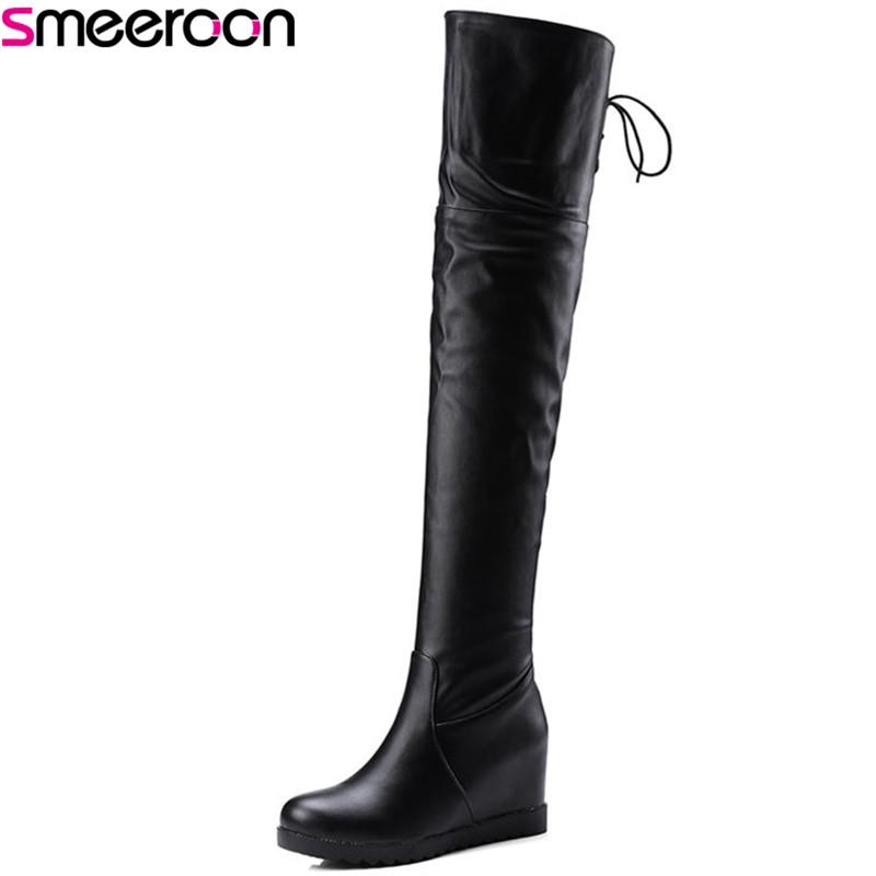 

Smeeroon 2020 new over the knee boots slip on autumn winter women boots flat bottom women wedding shoes black