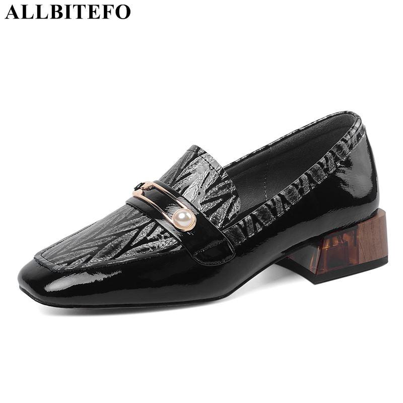 

ALLBITEFO high quality genuine leather thick heel women shoes Rhinestone brand high heels party women shoes office ladies, As picture
