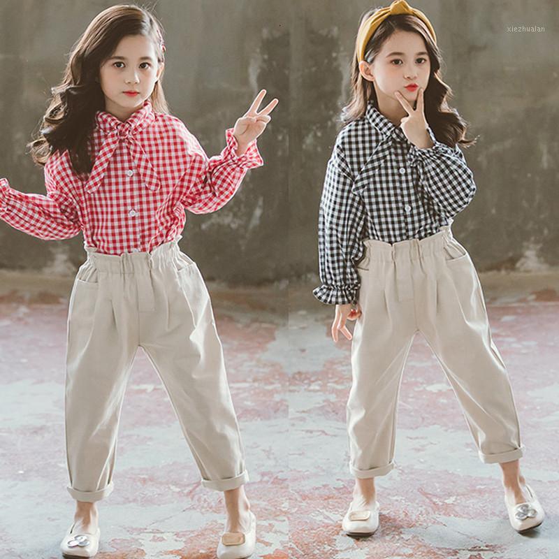 

Girls' Costumes Student Set Children's Autumn Long Sleeve Plaid Shirt and Pants Casual Cotton Children's Clothes Set1, Black