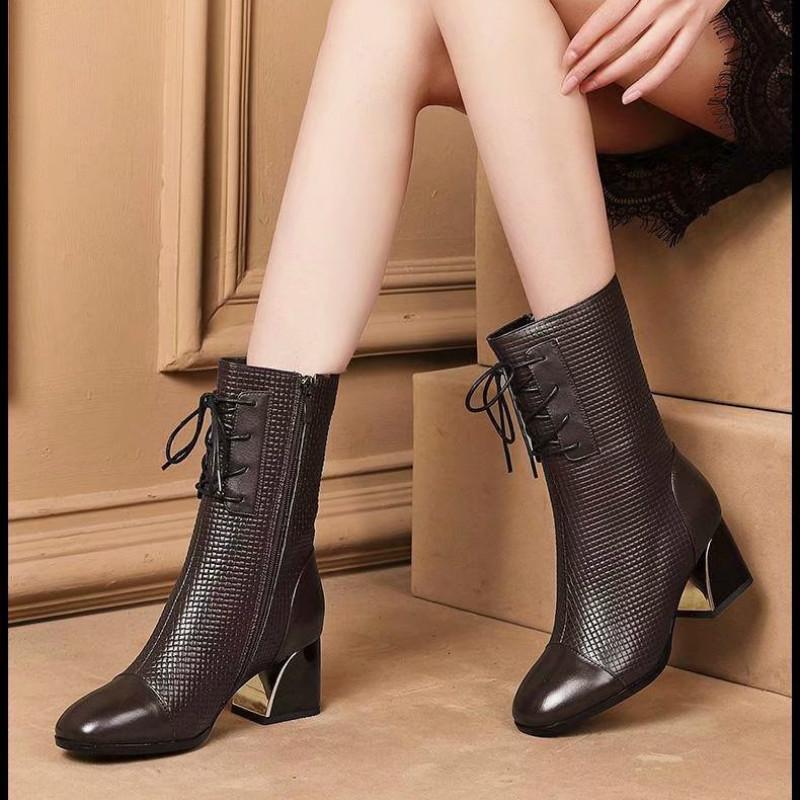 

2020 Winter Women BootsThick Heel Boots Mid High Heel Boots Fashion Wild Fashion Plus Velvet Shoes W21-85, Black