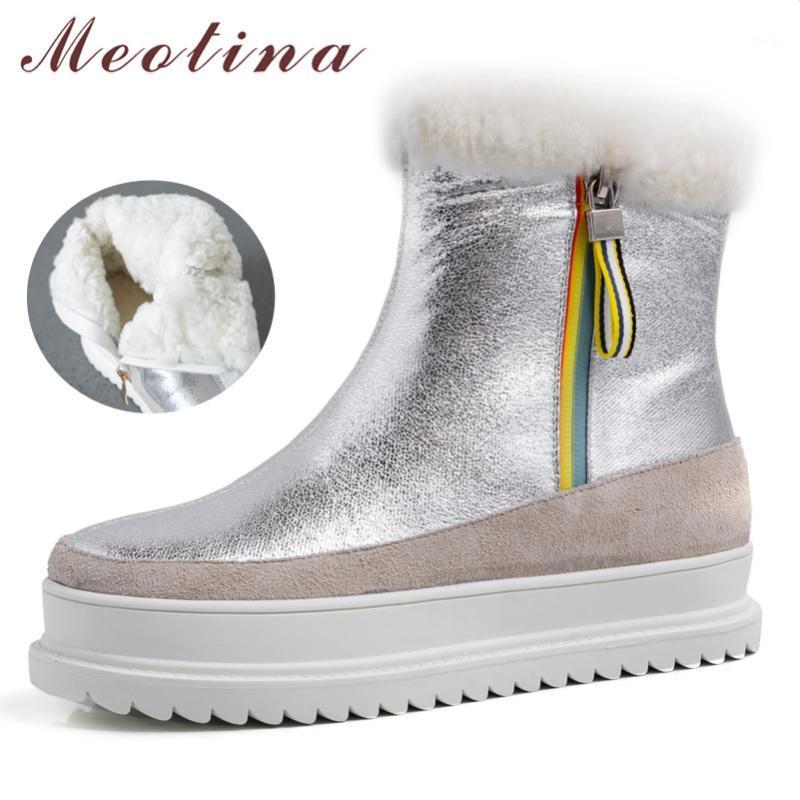 

Meotina Winter Snow Boots Women Warm Wool Flat Platform Ankle Boots Cow Suede Zipper Round Toe Shoes Female 2020 Big Size 34-431, Black