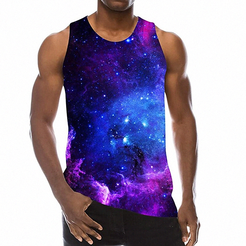 Men's Tank Top Undershirt 3D Print Galaxy Crew Neck Daily Holiday 3D Print Sleeveless Tops Casual Beach Rainbow / Summer r7rb#