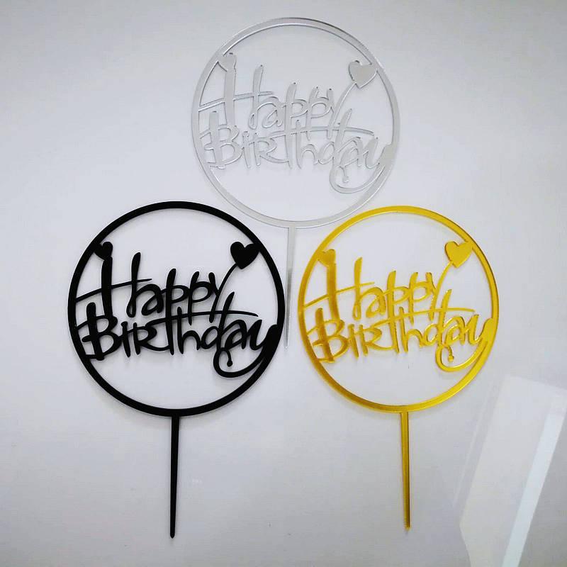 

Cake Toppers Happy Birthday Wedding Gold Silver Cupcake Acrylic Cake Topper Flags Baby Shower Baking DIY Party Decor Xmas