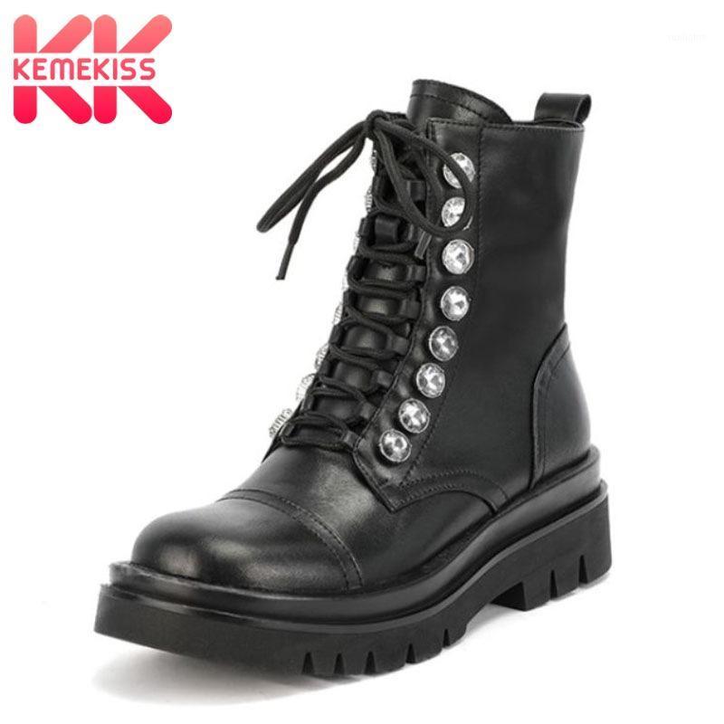 

KemeKiss Women Ankle Boots Real Leather Rivets Thick Bottom Women Winter Autumn Shoes Fashion Cool Short Boots Size 34-421, Black