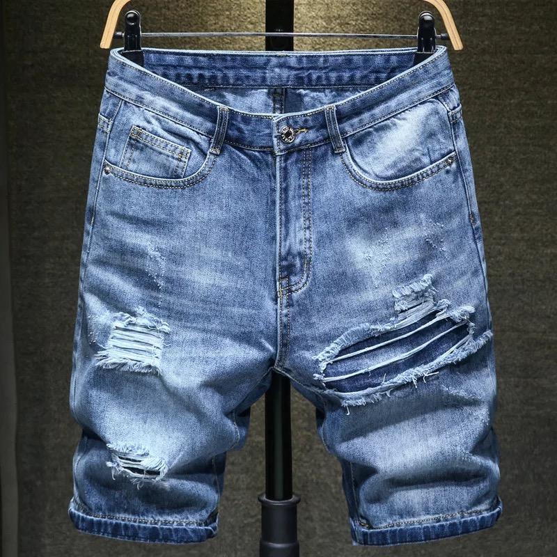 

Summer New Fashion Casual Slim Fit Ripped Short Blue Jeans For Men, 886