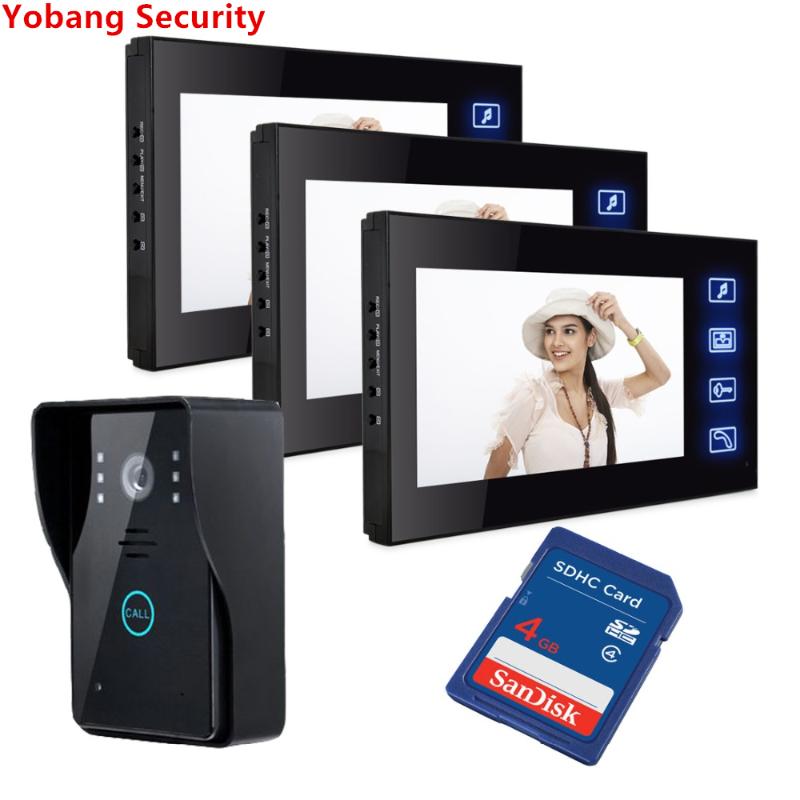

Yobang Security freeship 7" Video Intercom Door Phone 3 Monitors DoorBell phone Camera for 3 House Apartment and Video camera