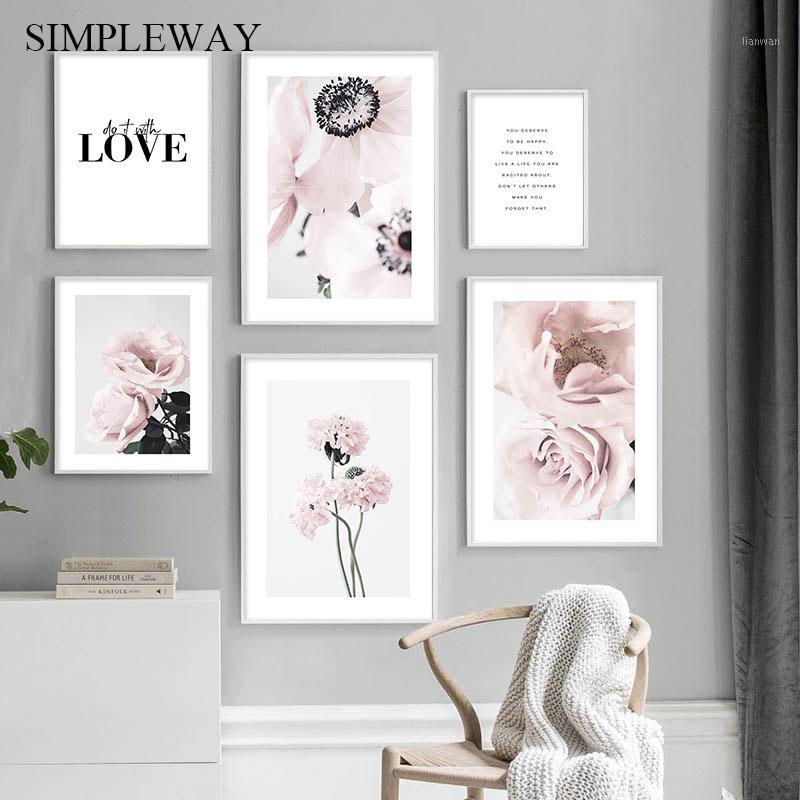

Scandinavian Pink Rose Flower Plant Canvas Painting Botanical Floral Nordic Poster Print Wall Art Picture Modern Home Room Decor1