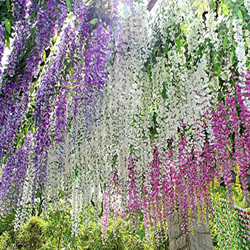 

12Pcs/Lot artifical plastic plants flower vine rattan wisteria flower wreaths bouquet for Wedding living room decorative crafts, Green 75cm