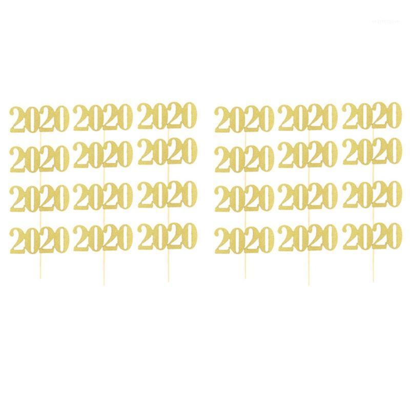 

24Pcs/Pack Glitter 2020 New Year Party Cake Topper Placard Number Shape Cupcake Topper Flags Sticks Decoration for Home1, Gold