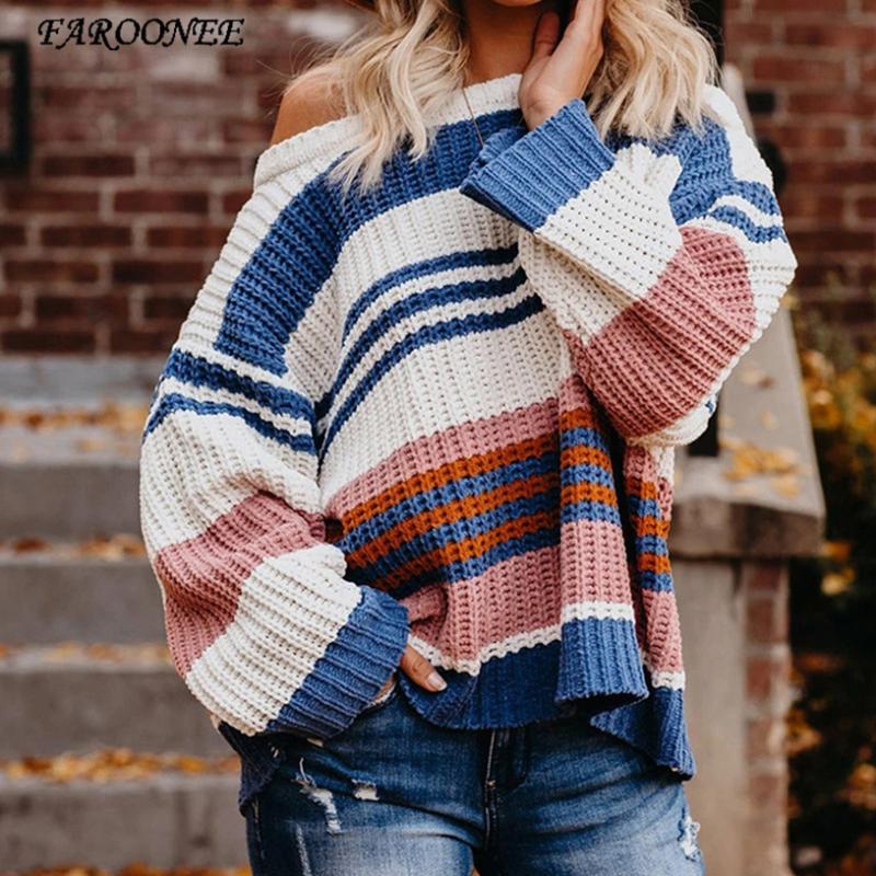 

Loose Autumn Winter Striped Sweater Women Pullover Plus Size Womens Sweaters High Quality Oversized Color Block Sweater Jumper, Black