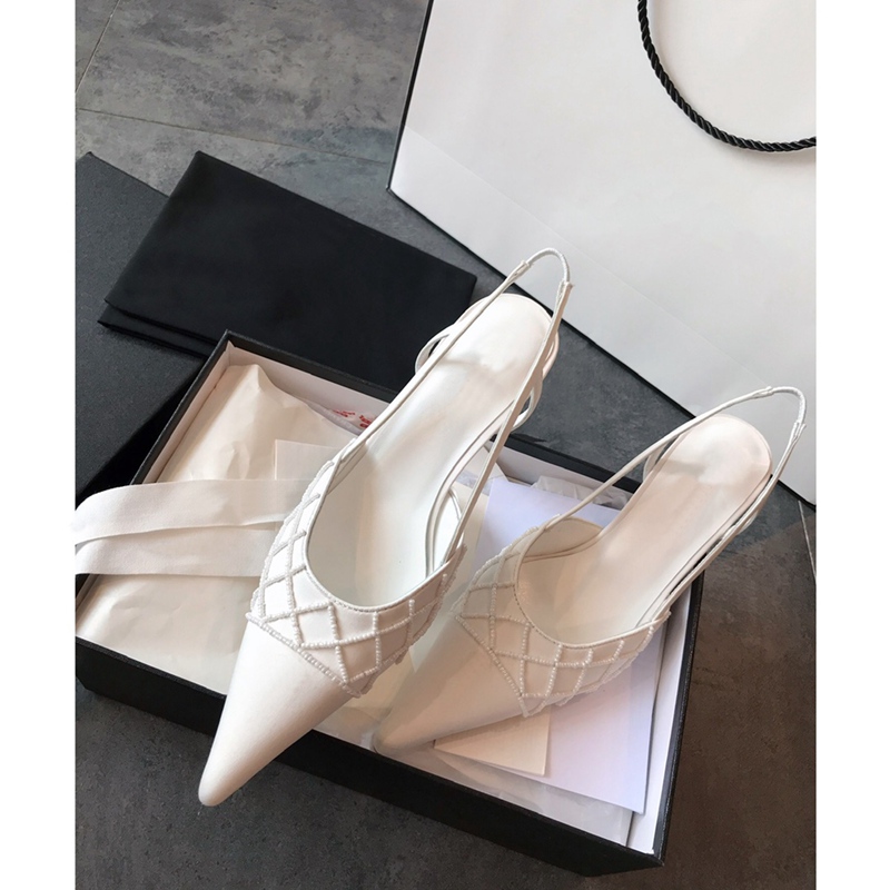 

2021 Top Quality Sandals Dress Party Wedding High Heels Shoes Pointed Toe Pumps Women Fashion Stiletto Ankle Strap High Heels Designer Shoe, White