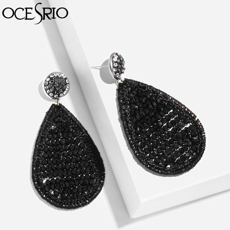 

OCESRIO Vintage Black Earrings For Woman Boho Earrings With Stones Teardrop Crystal Dangling Jewelry Statement Oorbellen ers-p26