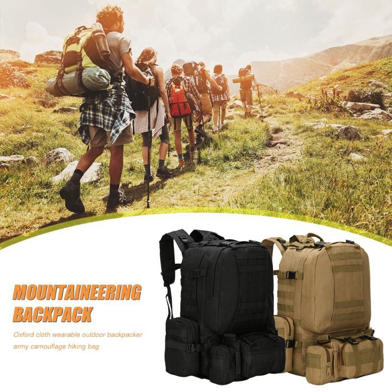 

55L Outdoor Travel Camping Backpack Camouflage Backpack Hiking Travel Outdoor Camping Mountaineering Molle Bag1, Black color