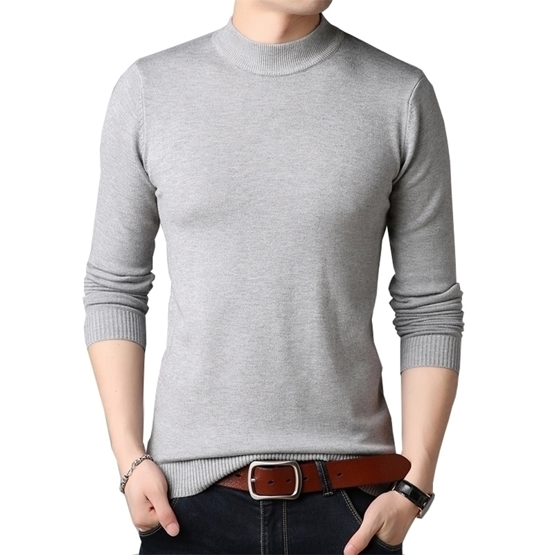 

TFETTERS Men Brand Sweater Autumn slim Sweaters Men Casual Solid Color Turtelneck Sweater Youth Knitwear Plus Size M- 201201, White