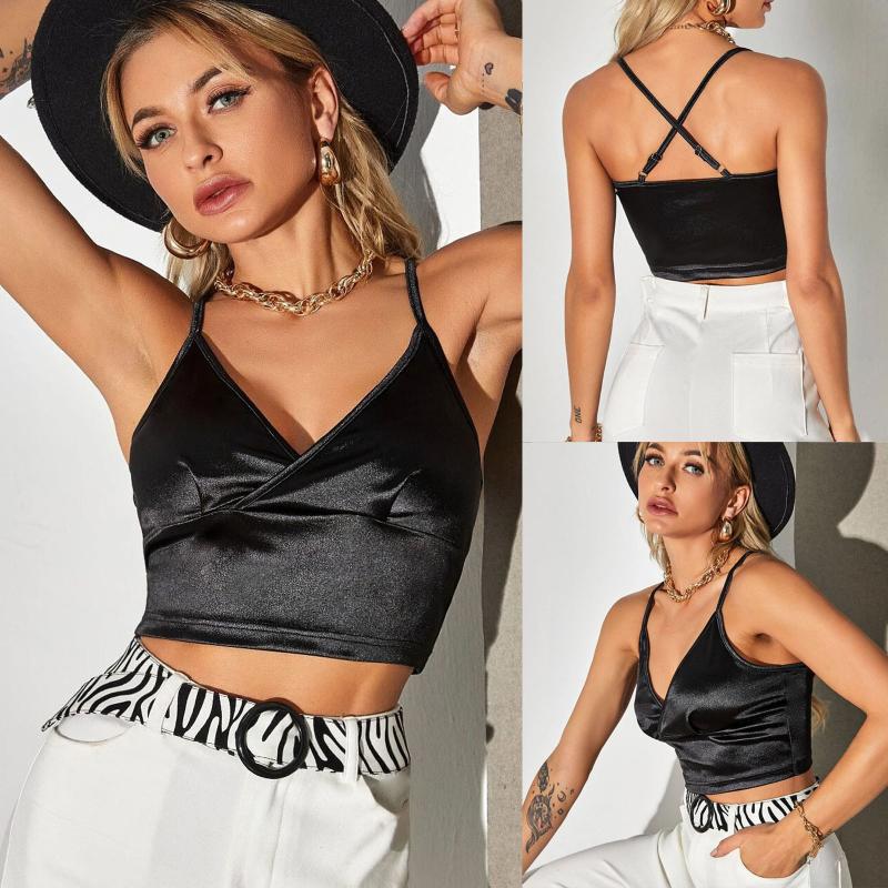 

Women Sexy Tank Tops Sleeveless Solid Tube Crop Tops Satin Ladies Summer Casual Black Sling Backless Vest Streetwear 2021, As shown