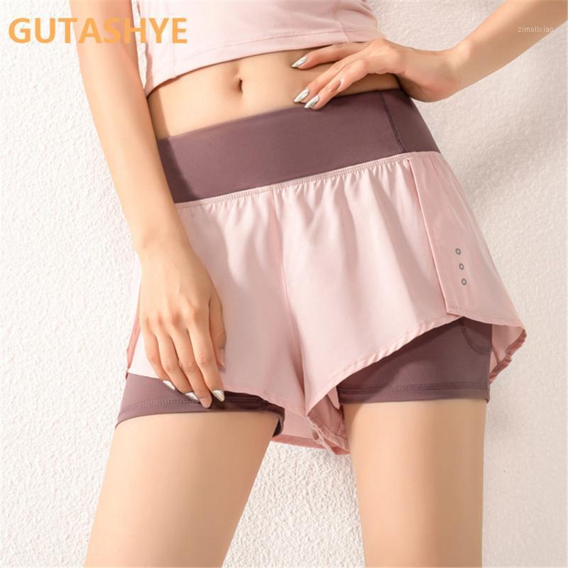 

GUTASHYE Shorts female summer wardrobe malfunction running leisure gym quick-drying ventilative yoga with mobile phone bag1, Black