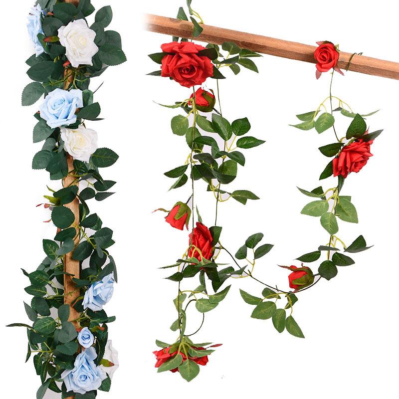 

2m Artificial Rose Silk Flower Vine Rattan Decorative Flower Vine Plastic Rattan for Wedding Home Hanging Decorative