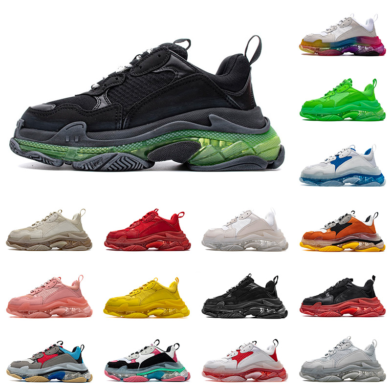 

Designer Triple S Paris Mens Casual Shoes Womens Vintage Old Shoes Triple Black Green Crystal Sole Mens Outdoor Walking Sneakers 35-46