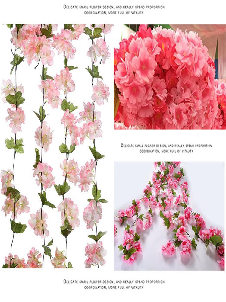 

230cm Silk Sakura Cherry Blossom Vine Lvy Wedding Arch Decoration Layout Home Party Rattan Wall Hanging Garland Wreath Slingers