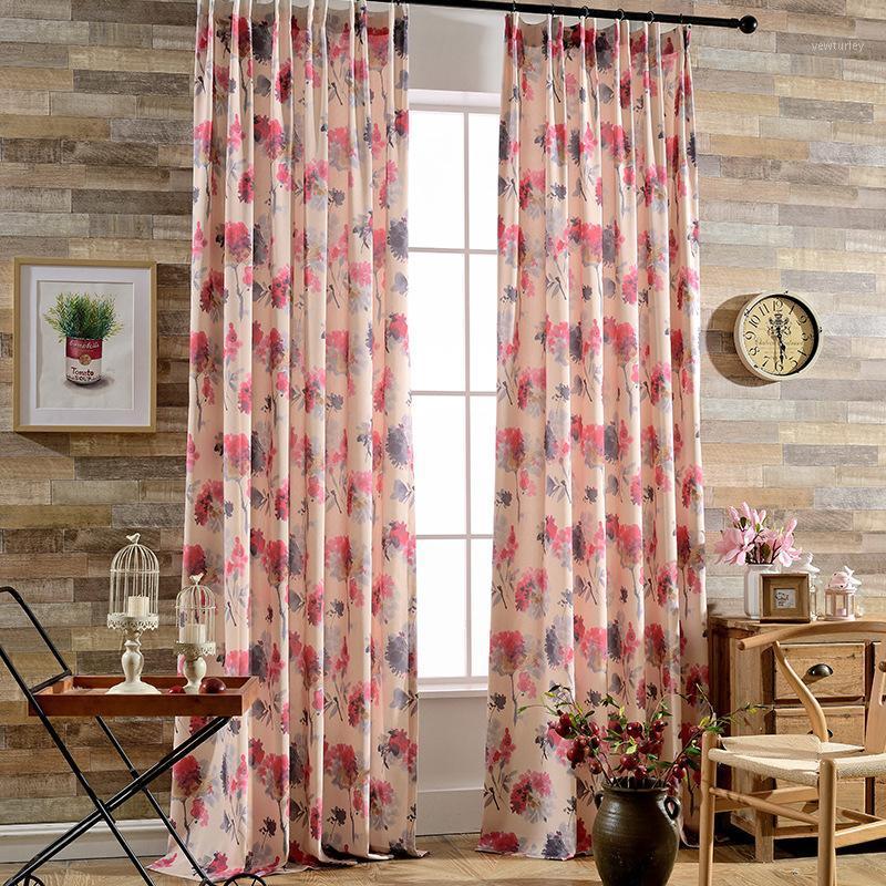 

BIGMUM Modern Pastoral Red Floral Print Blackout Curtains For Living Room Bedroom Kitchen Cortinas Window Rideaux1, Curtain