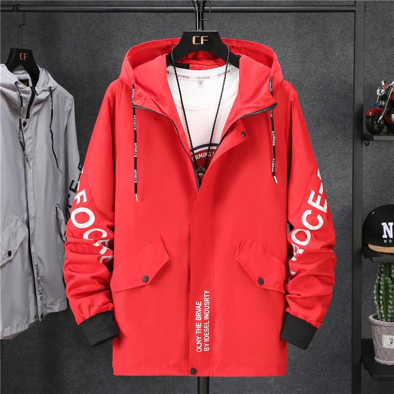 

2020 Mens Jacket Spring and Autumn Trend Handsome Letter Printed Jacket Hooded Tide Youth Plus Size 7XL 8XL, Gray