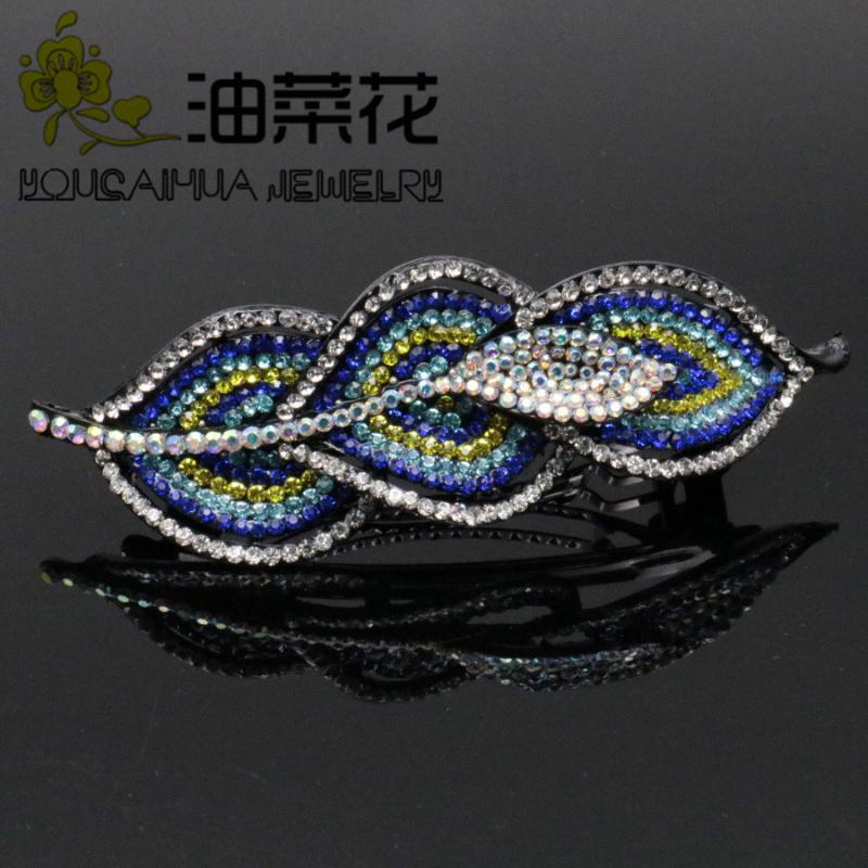 

Noble Wedding Hairpin Women Lady Leaf Hair Clip Shine Rhinestone Hairpin Barrette Hair Decor Inlaid Jewelry Accessories 31x100mm
