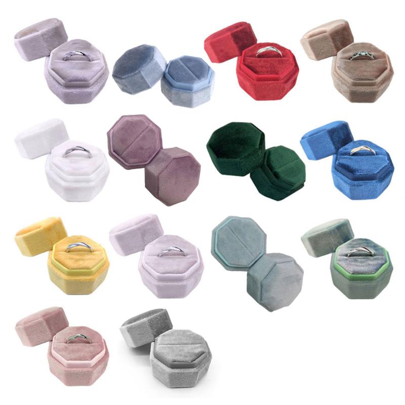 

Velvet Single Ring Box Octagon Wedding Ceremony Ring Box with Detachable Lid