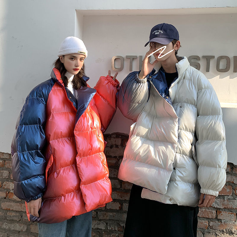 

2021 New Short Street Fashion Cotton Harajuku Style Port Loose Oversize Winter Parka Male Jacket Flash Clothes Sale Q0PC, White blue.