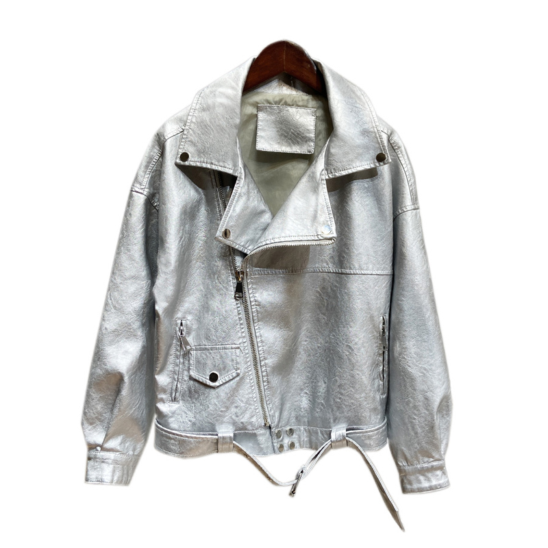 

2021 New of the Female Black Plate Bege Women Pu Leather Short Jackets Ladies Autumn Jacket Basic Outerwear BFRF, Silver