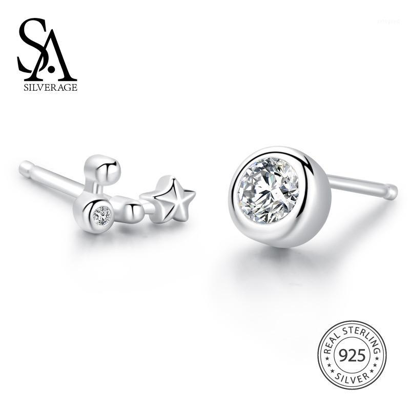 

Stud SA SILVERAGE 925 Sterling Silver Twelve Constellations Earrings Fine Jewelry For Women Asymmetry 2021 Arrival1