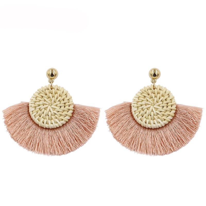 

Dangle & Chandelier STRATHSPEY Pink Tassel Earrings For Women Handmade Wicker Rattan Earring Vintage Long Fringe Bohemian Jewelry 2021