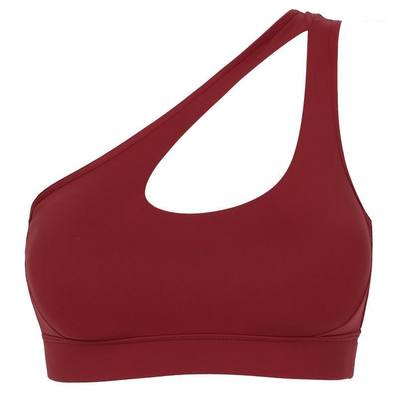 

YiZYiF Sexy One Shoulder Sports Bra Beauty Back Yoga Vest Gather Shockproof Fitness Underwear with Chest Pads for Running Gym1, Black
