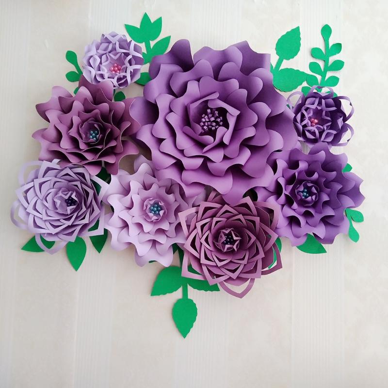 

2021 Half Made Purple Giant Paper Flowers DIY Full Kits Wedding & Event Decorations Backdrops Deco Baby Nursery Video tutorials
