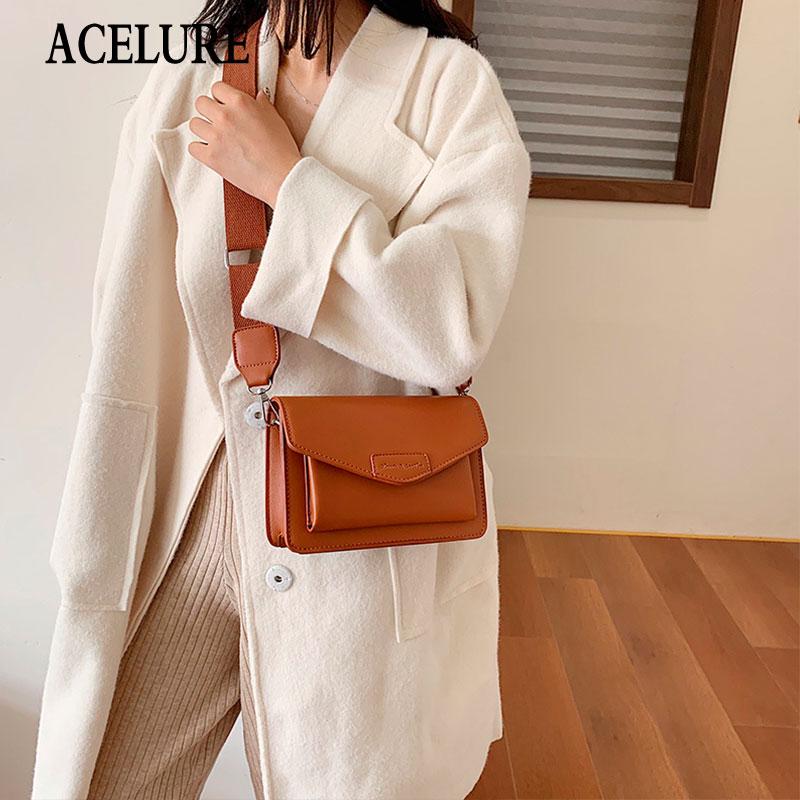 

ACELURE Luxury Small Handbags for Women New Fashion Simple Square Bag Solid PU Leather Designer Cover Shoulder Messenger Bags, Black