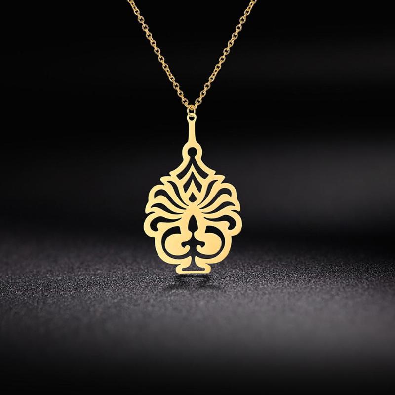 

Filigree Cutout Gold Color Pendant Necklace Stainless Steel Vintage Flower Choker Chain Necklaces Jewelry Women Valentines Gift