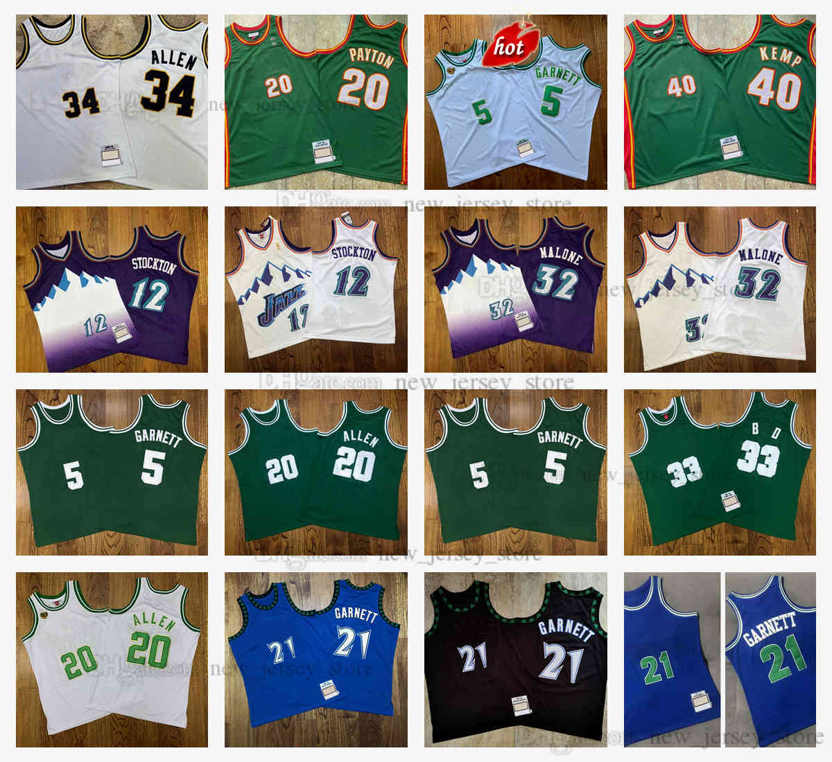 

Mitchell and Ness Real Stitched Kevin Basketball 20 Ray 34 Allen Jerseys Retro Embroidery Garnett 32 Karl 12 John Malone Stockton Shaw Gary Kemp Payton Jersey, As picture (with team logo)