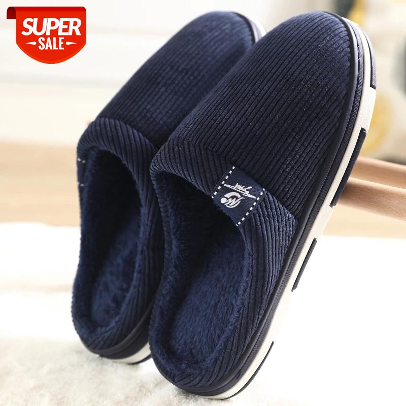 

Winter warm slippers men Plush Velvet men's shoes Non slip home slippers for men Indoor Comfy Waterproof Male #uY8z, Blue