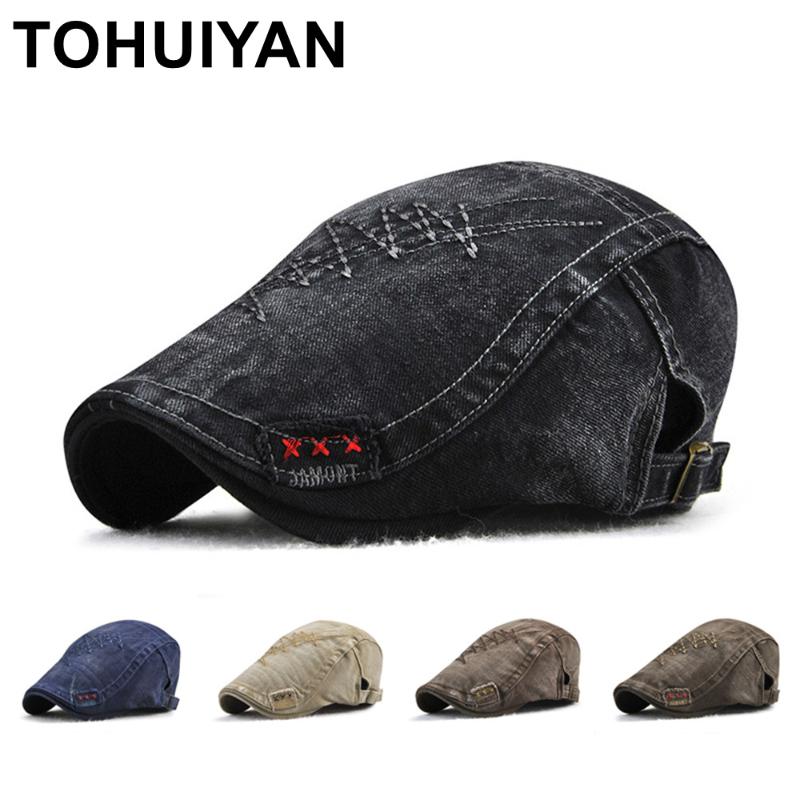 

TOHUIYAN Mens Newsboy Caps Vintage Cotton Driver Boina Duckbill Visor Gorras Planas Baker Boy Cabbie Caps Classic Beret Hats, Black