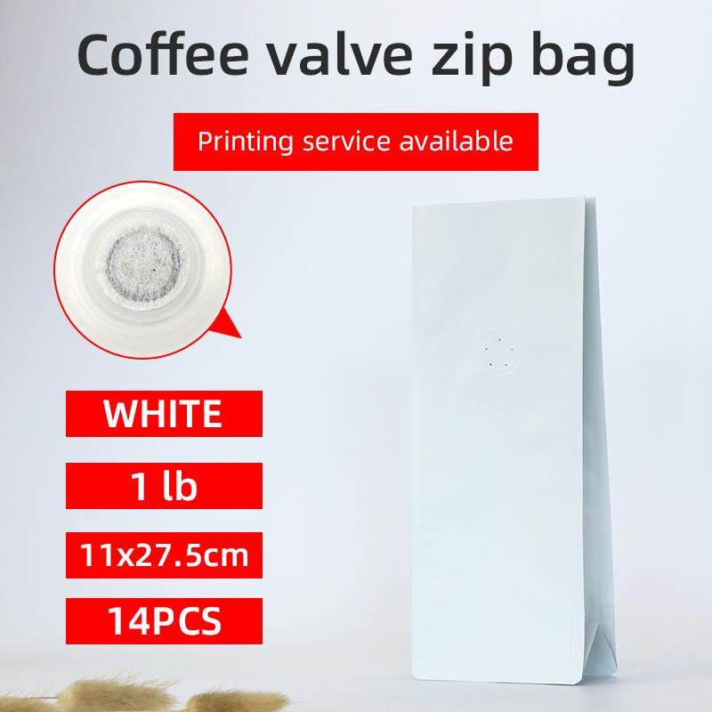 

14pcs 1 pound 500g matte white coffee bean one side degassing valve packaging bag block bottom stand up coffee pouch