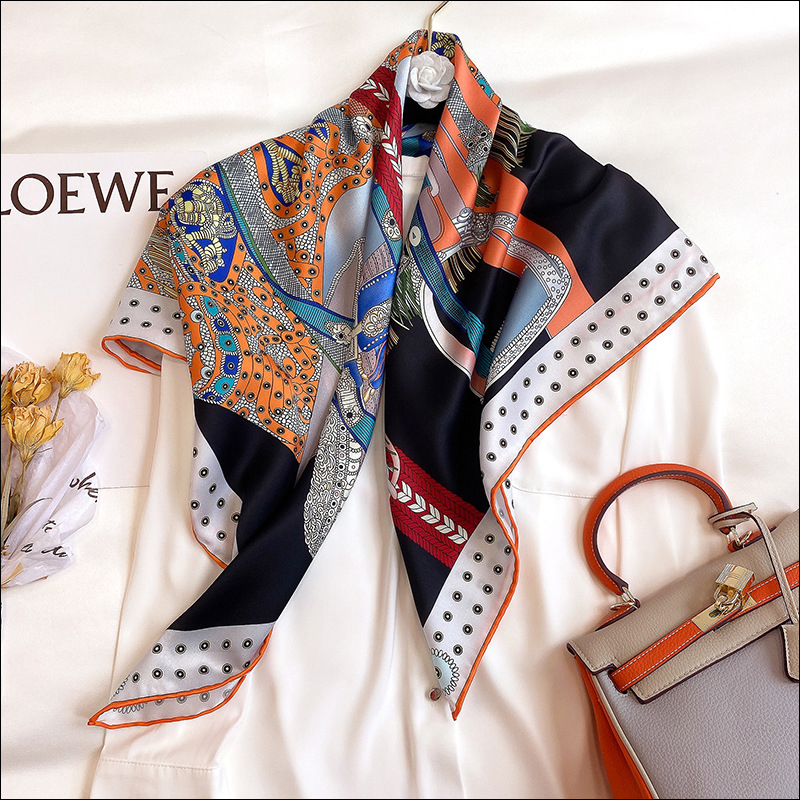 

Women Scarf Foulard Satin Scarf Female Silk Head Scarves For Ladies Hand Sewn Edges Scarf 90