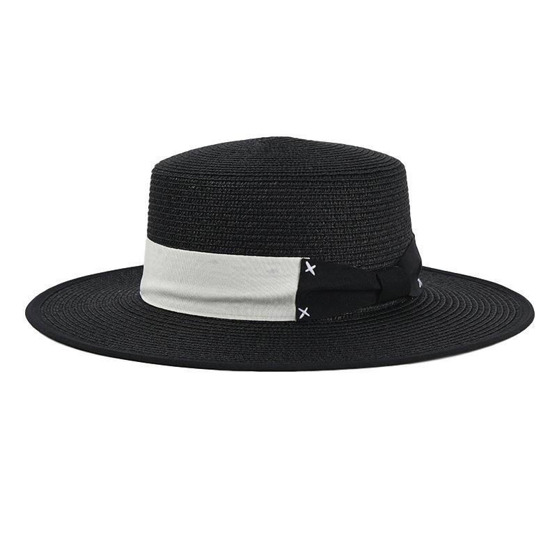 

Summer Hat for Women Men Flat Brim Panama Straw Hats Travel Beach Sun Hat Wide Brim Fedora Jazz, White