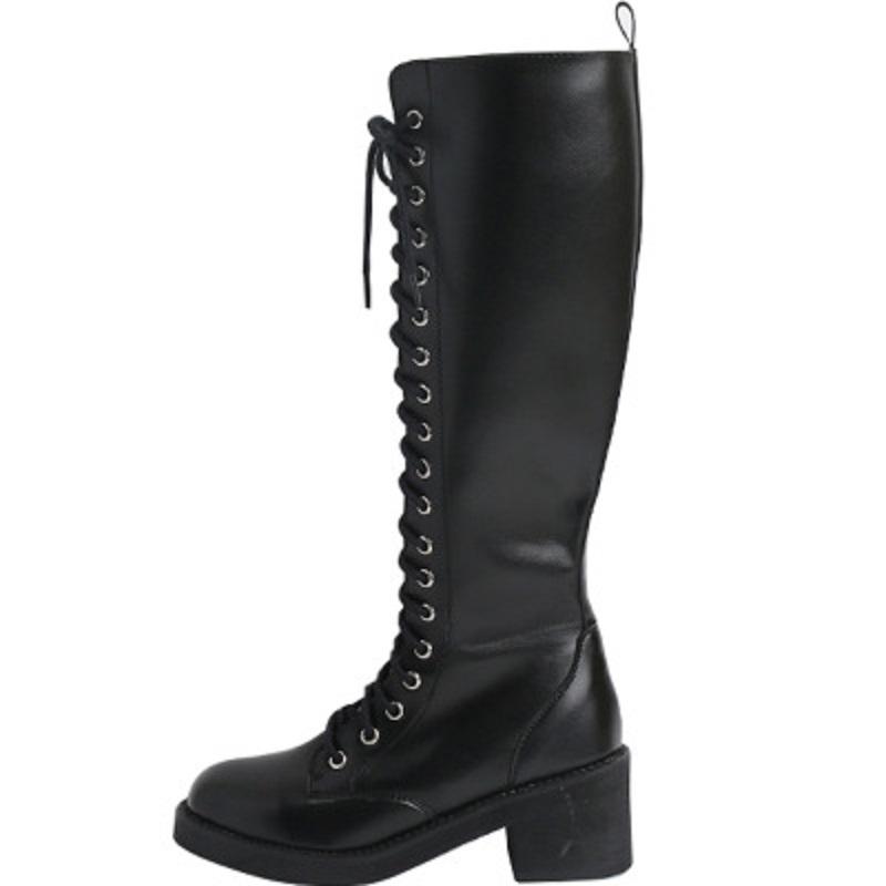 

Spring and autumn and winter thick side zipper leather high tube female riding boots fashion women's Roman boots, Black