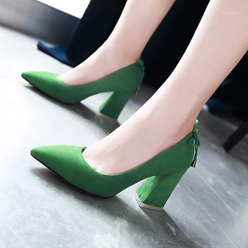 

Quality Flock Women's Heels Shoes Fashion Pointed Toe Classic Pumps Shoe Women Green Red Heels Party Office Shoes Women Big Size1, Brown
