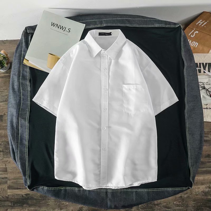 

2021 Shirt, Korean-style Short Color Summer Loose on Men's Clothes Shirt Half Sleeve Zn46, Red